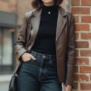 Sonoma XL Vintage 90s Old Money Contemporary Soft Brown Lambskin Leather Jacket